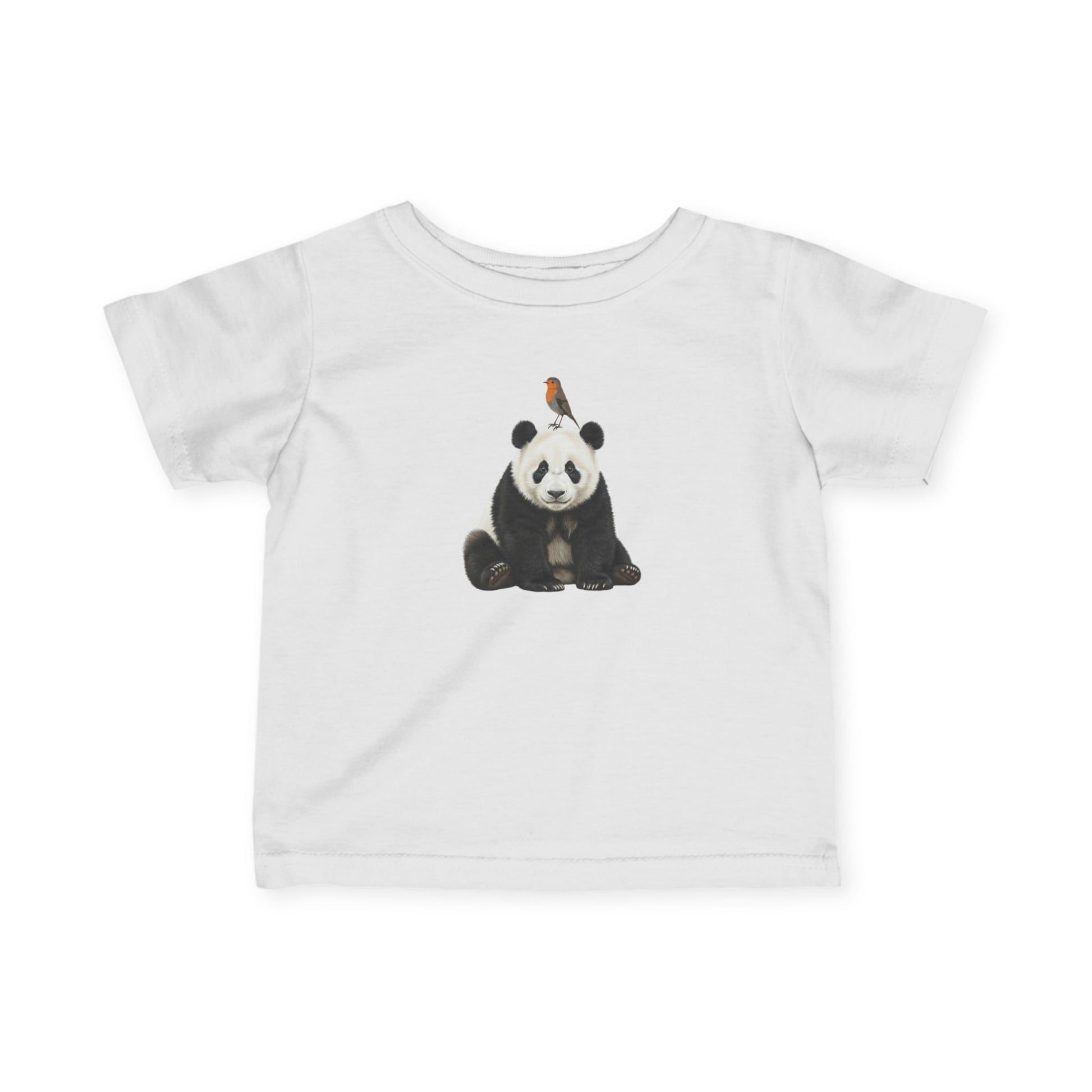 Panda mit Rotkehlchen Vogel Tiermotiv T-Shirt für Babys und Kleinkinder