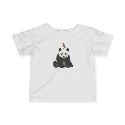Panda mit Rotkehlchen Vogel Tiermotiv T-Shirt für Babys und Kleinkinder