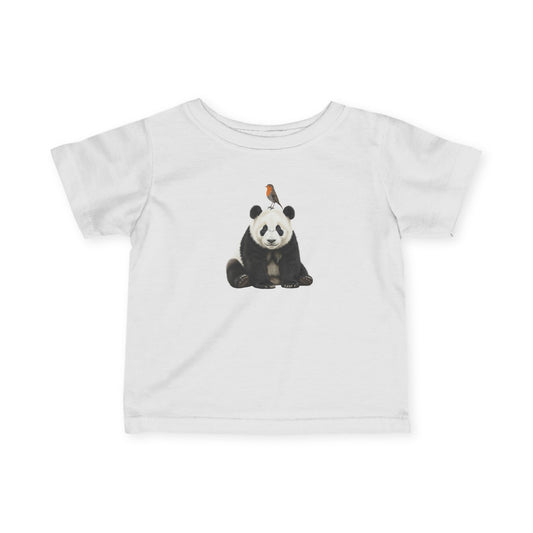 Panda mit Rotkehlchen Vogel Tiermotiv T-Shirt für Babys und Kleinkinder