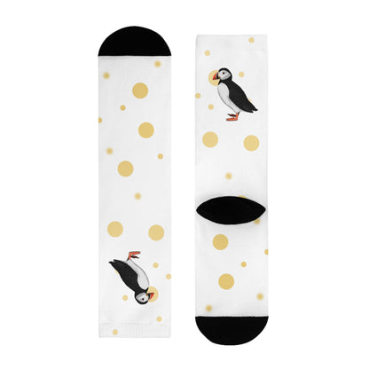 Papageitaucher Vogel Socken mit Goldenen Punkten für Vogelfreunde & Vogelbeobachter Weiß