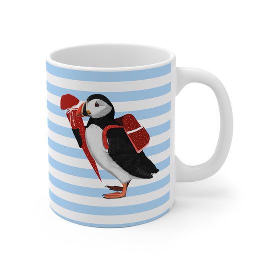 Papageitaucher Vogel Tasse als Geschenk zur Einschulung Blau Weiß