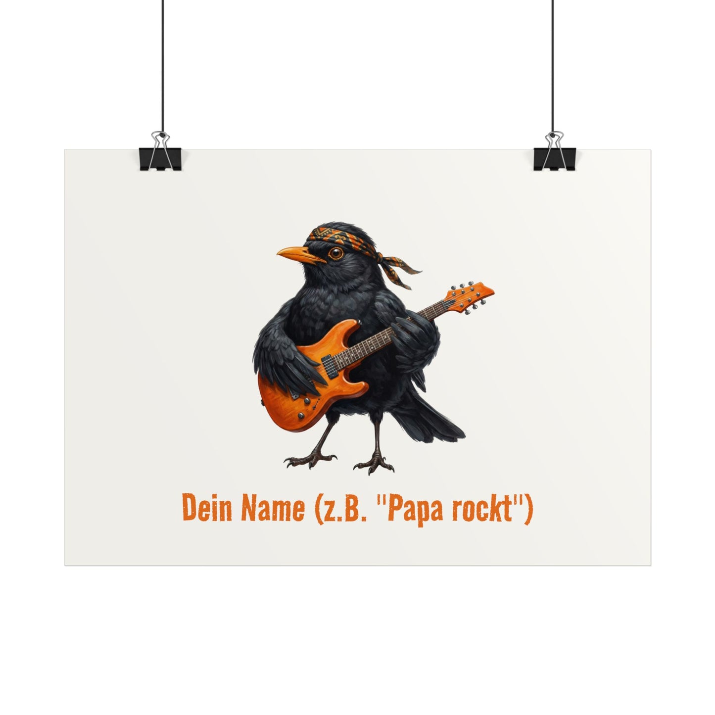 Amsel mit Gitarre personalisierbares Poster für Gitarren- und Vogelfreunde