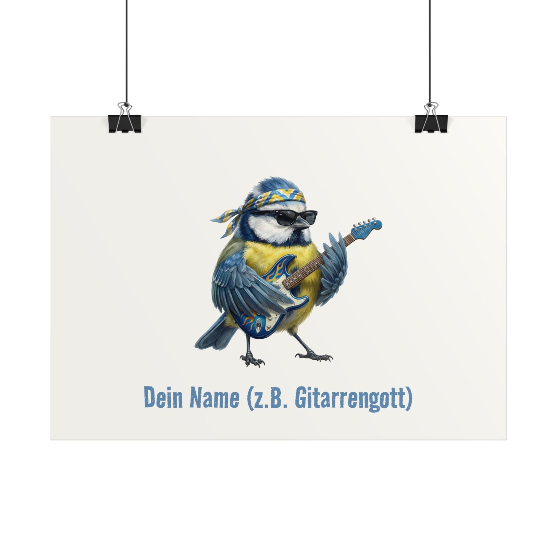 Blaumeise mit Gitarre personalisierbares Poster für Gitarren- und Vogelfreunde