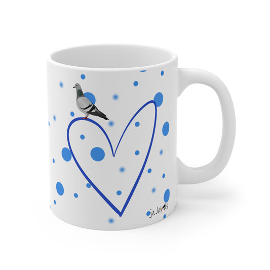 Pigeon Valentine's Day Bird Mug 11oz Blue Heart