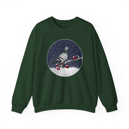 Pigeon on a Winter Branch Birdwatcher Christmas Bird Sweatshirt