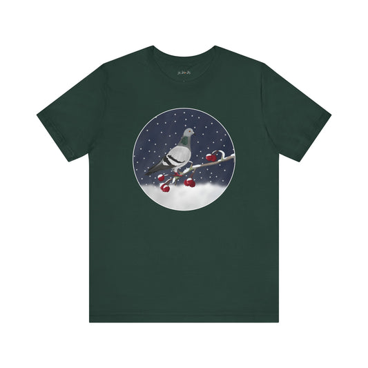 Pigeon on a Winter Branch Birdwatcher Christmas Bird T-Shirt