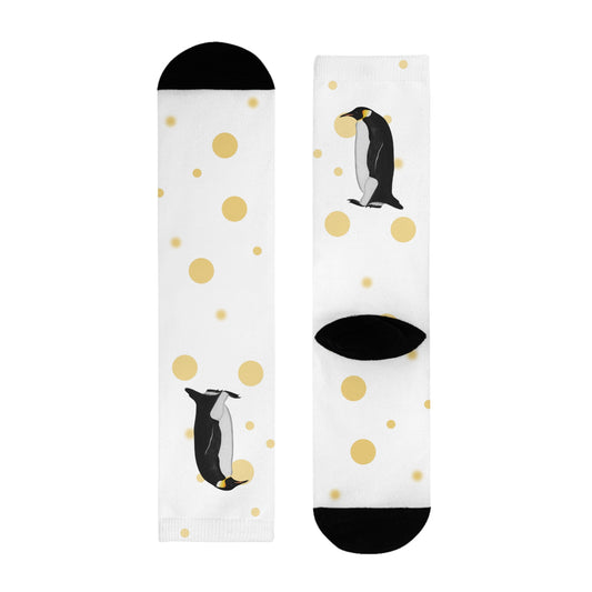 Pinguin Vogel Socken mit Goldenen Punkten für Vogelfreunde & Vogelbeobachter Weiß