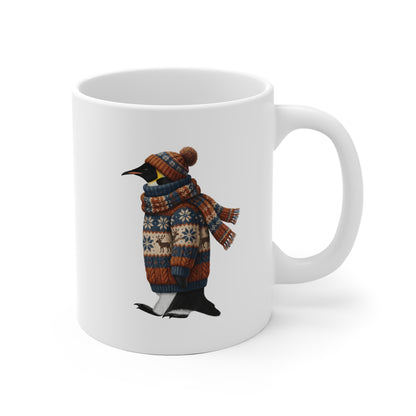 Pinguin mit Strickpullover Weihnachtliche Tasse mit Vogelmotiv – Ideal für Kakao & Kaffee
