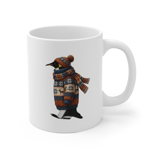 Pinguin mit Strickpullover Weihnachtliche Tasse mit Vogelmotiv – Ideal für Kakao & Kaffee