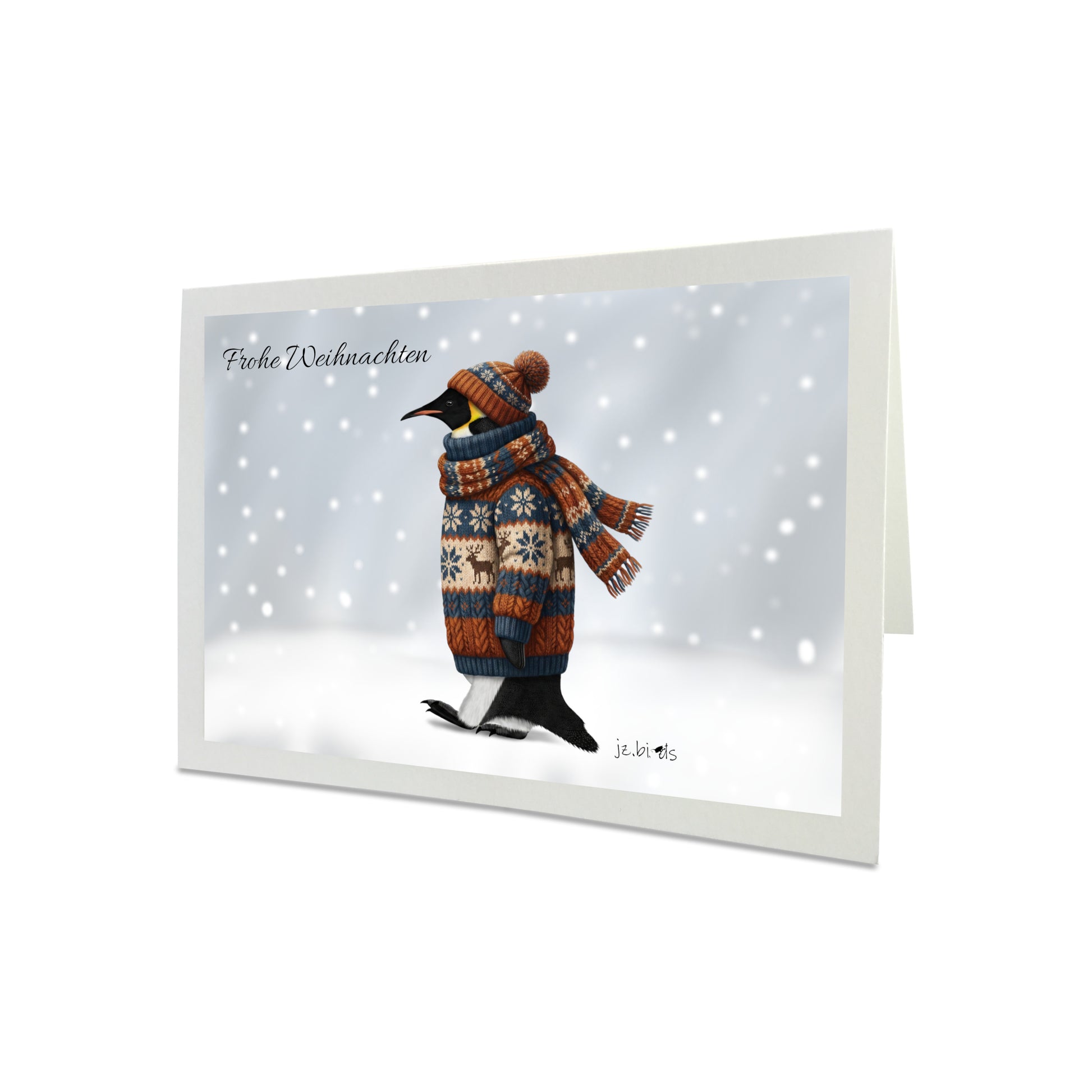 Pinguin mit Strickpullover Weihnachtskarte Frohe Weihnachten Inklusive Umschlag