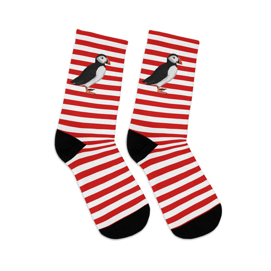 Puffin Stripes Red White Birding & Birdwatching Bird Socks