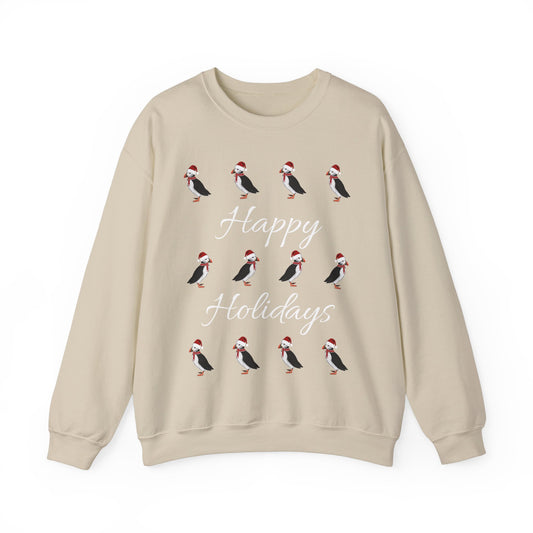 Puffin as Santa with Hat and Scarf Happy Holidays Birdwatcher Christmas Bird Sweatshirt