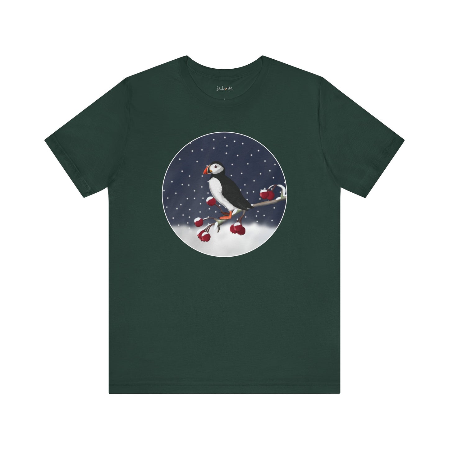Puffin on a Winter Branch Birdwatcher Christmas Bird T-Shirt