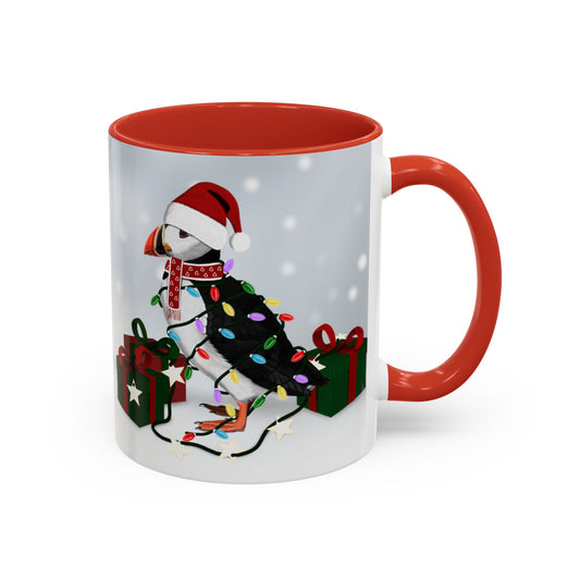 Puffin with Christmas Hat and Scarf Snow Bird Coffee Mug