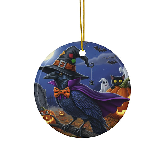 Raven Crow Bird Halloween Tree Ornament, 100% Ceramic Cute Hanging Decoration