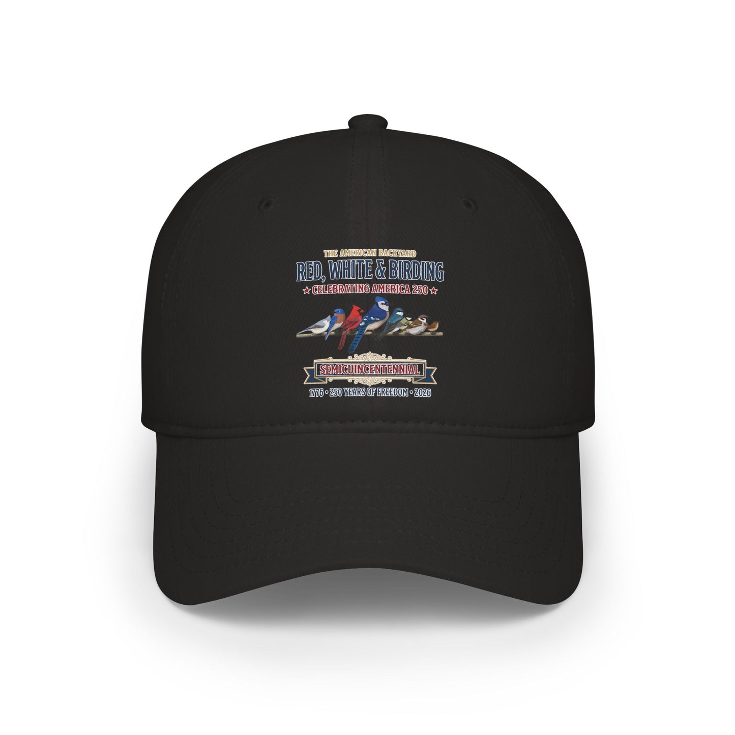 Red, White & Birding Branch Baseball Cap | Cardinal Blue Jay Bluebird USA 250 Edition | jz.birds