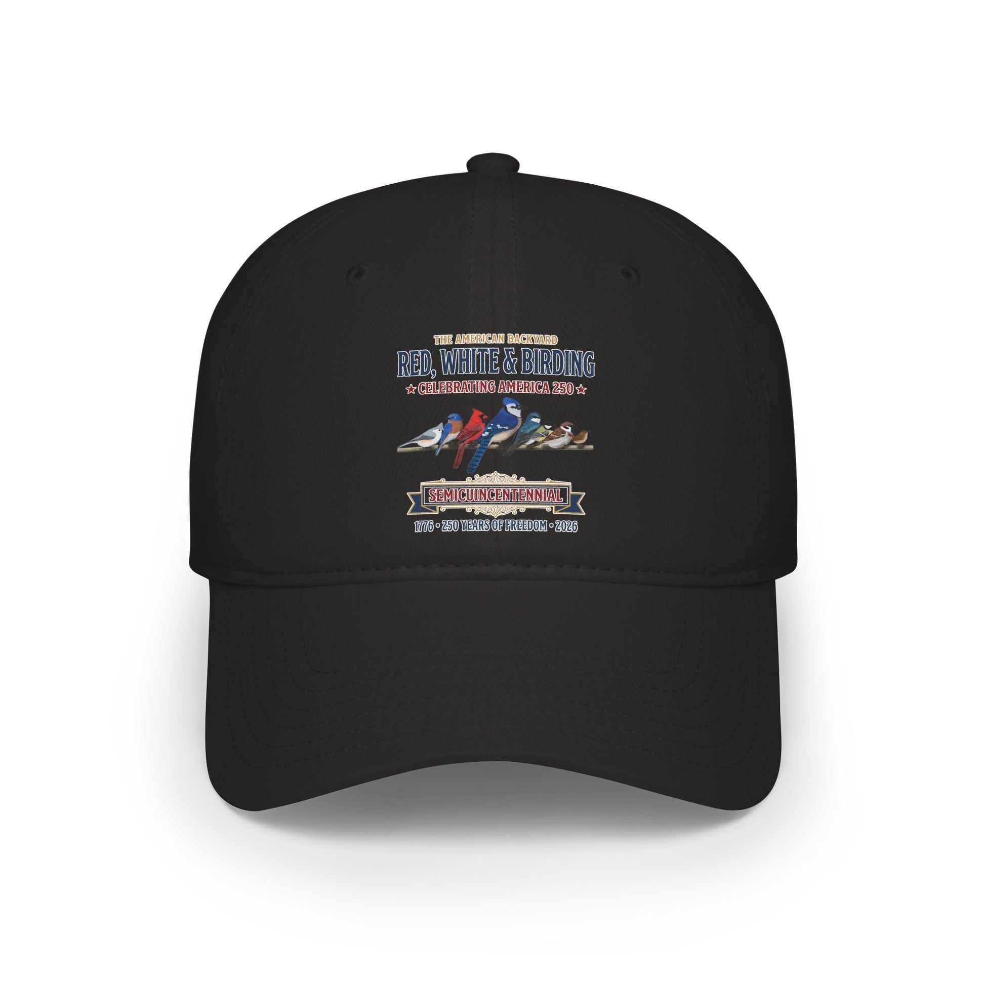 Red, White & Birding Branch Baseball Cap | Cardinal Blue Jay Bluebird USA 250 Edition | jz.birds