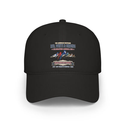Red, White & Birding Branch Baseball Cap | Cardinal Blue Jay Bluebird USA 250 Edition | jz.birds