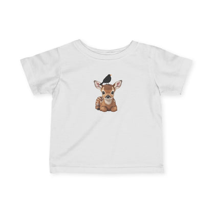 Rehkitz mit Amsel Baby T-Shirt Süßes Tiermotiv