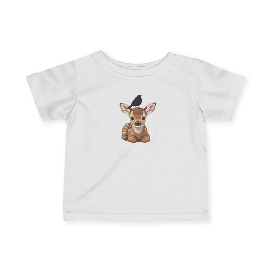 Rehkitz mit Amsel Baby T-Shirt Süßes Tiermotiv