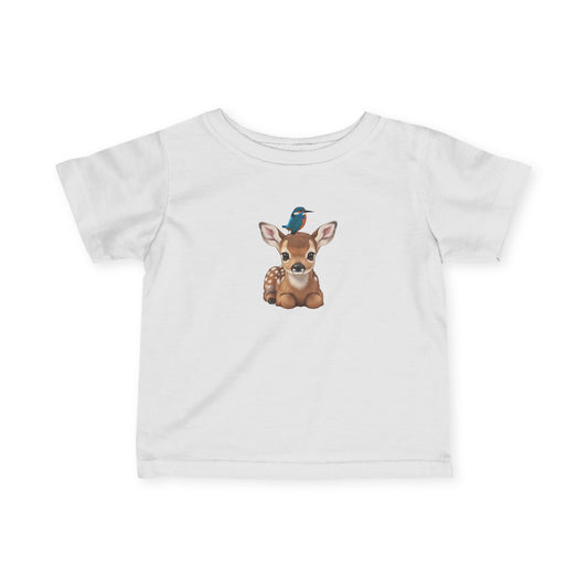 Rehkitz mit Eisvogel Baby T-Shirt Süßes Tiermotiv