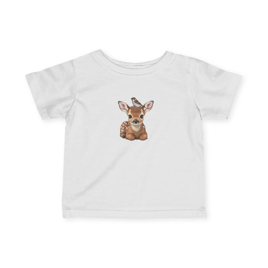 Rehkitz mit Feldsperling Baby T-Shirt Süßes Tiermotiv