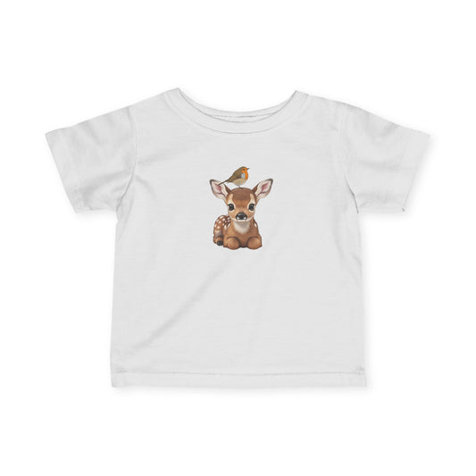 Rehkitz mit Rotkehlchen Baby T-Shirt Süßes Tiermotiv