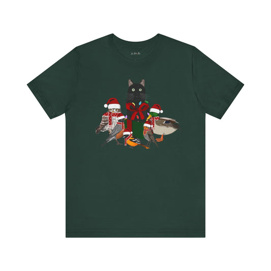 Robin Mallard Oriole Owl with Cat in a Box and Fairy Lights Christmas Bird T-Shirt