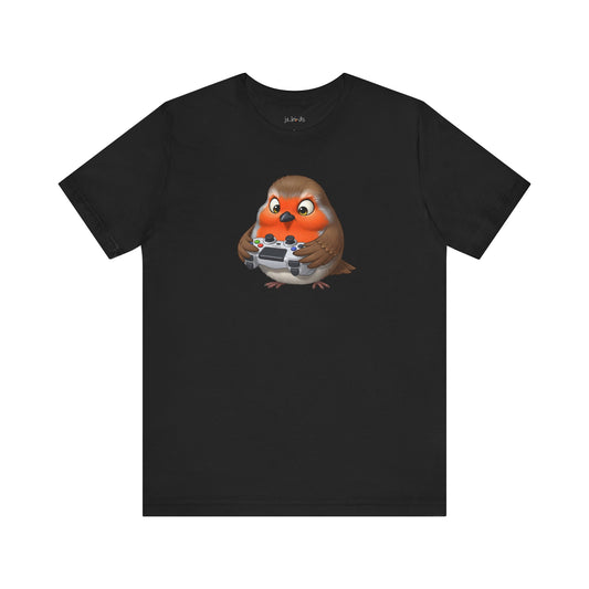 Robin Playing Video Games Funny Gamer and Bird Lover T-Shirt