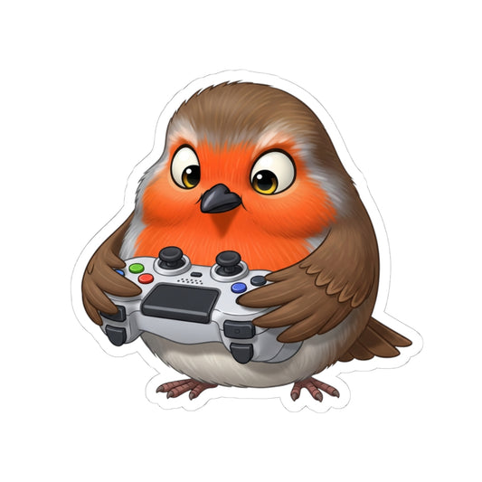Robin Playing Video Games Kiss-Cut Sticker for Bird Watchers and Gaming Lovers