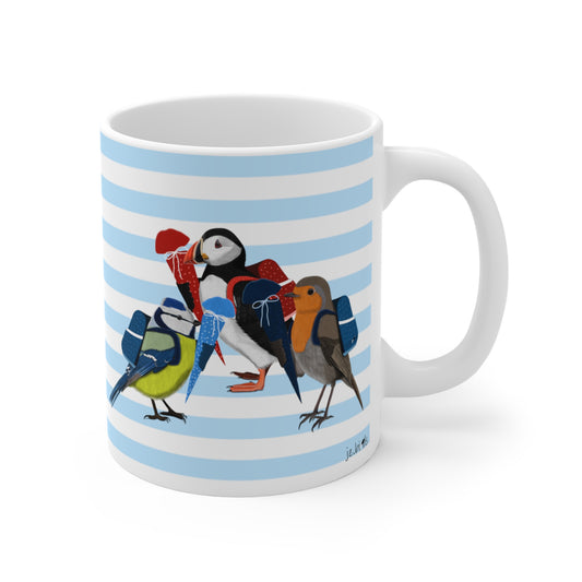 Robin Puffin Blue Titmouse School Enrollment First Day of School Bird Ceramic Mug 11oz Bluechool funny bird mug