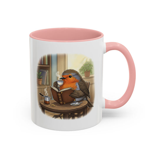 Robin Reads Books and Drinks Coffee Bird Mug for Bird and Book Lovers