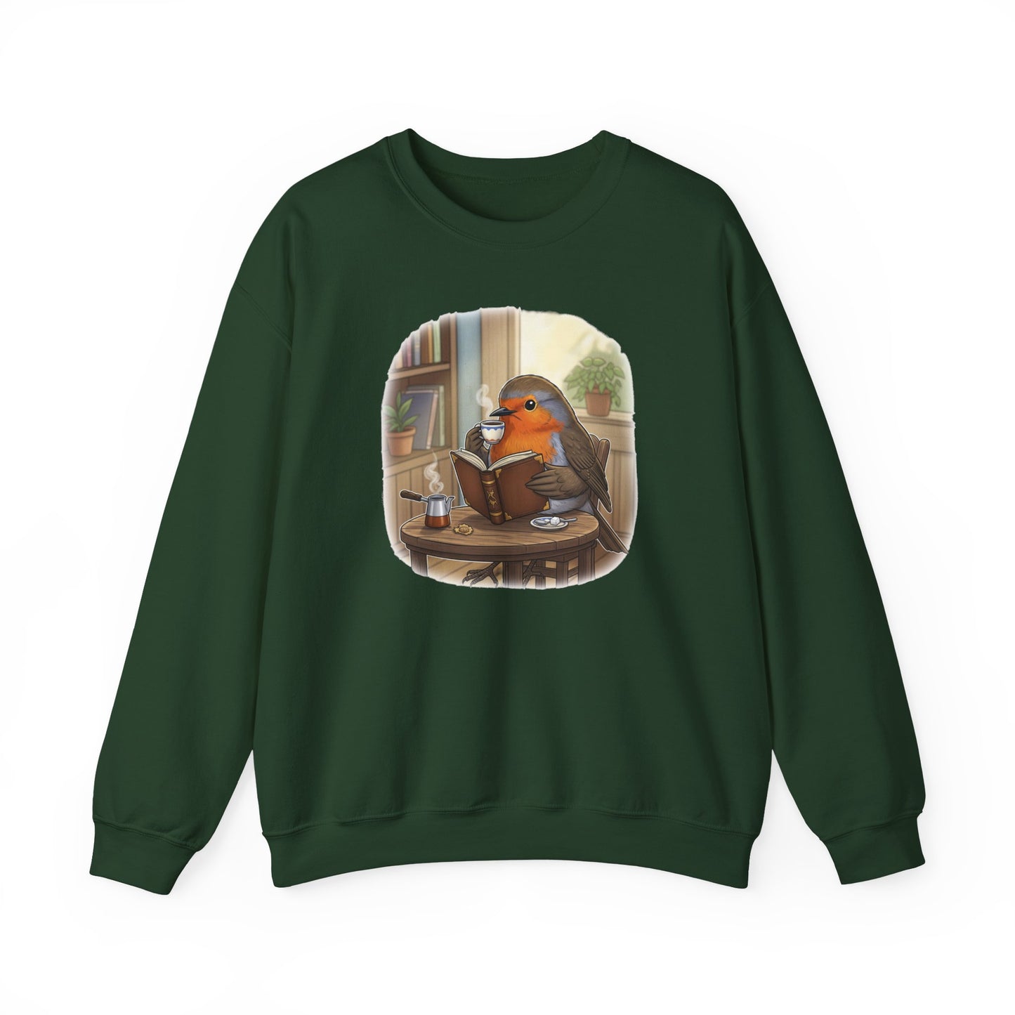 Robin Reads Books and Drinks Coffee Bird Sweatshirt Funny Book & Bird Lovers
