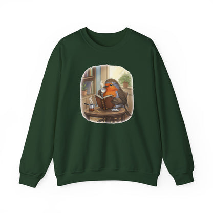 Robin Reads Books and Drinks Coffee Bird Sweatshirt Funny Book & Bird Lovers