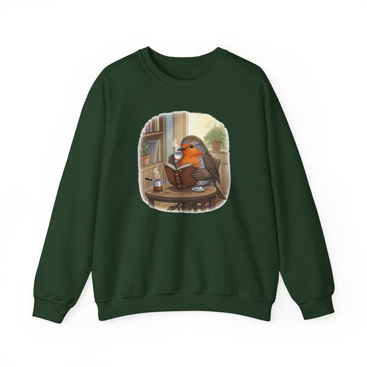 Robin Reads Books and Drinks Coffee Bird Sweatshirt Funny Book & Bird Lovers
