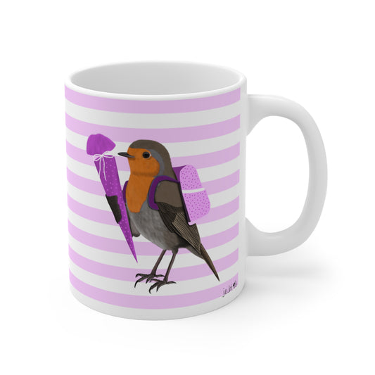 Robin School Enrollment First Day of School Bird Ceramic Mug 11oz Pink