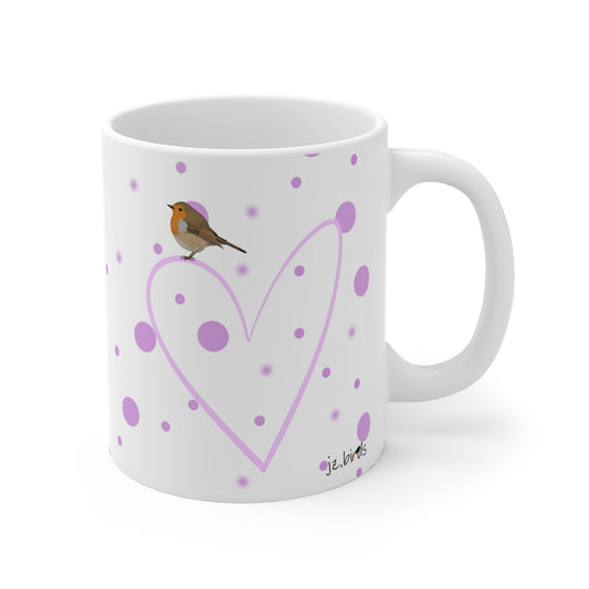Robin Valentine's Day Bird Mug 11oz Pink Heart