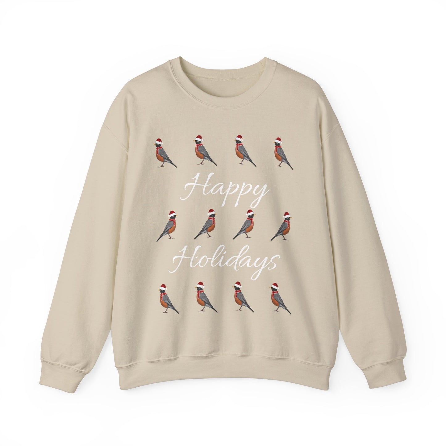 Robin as Santa with Hat and Scarf Happy Holidays Birdwatcher Christmas Bird Sweatshirt
