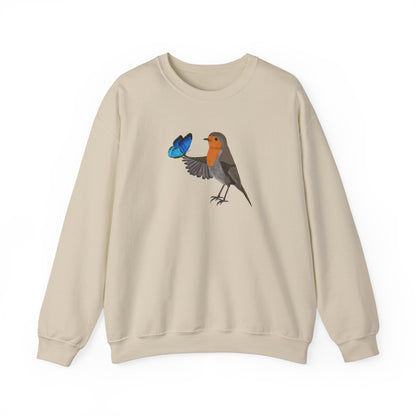 Robin with Butterfly Bird Birding & Birdwatching Sweatshirt