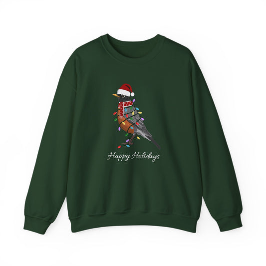 Robin with Fairy Lights as Santa Happy Holidays Birdwatcher Christmas Bird Sweatshirt