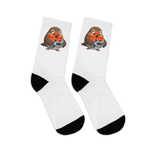 Robin with Gaming Controller Video Games Bird Socks White One Size
