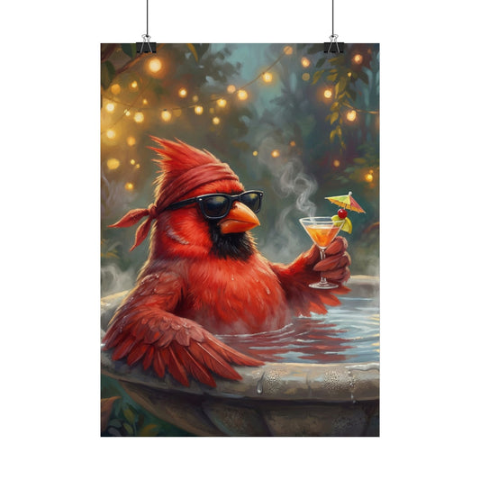 Rockstar Vogel Kinderzimmer Poster – Roter Kardinal im Whirlpool | Lustiges Tier Wandbild Sommer Deko