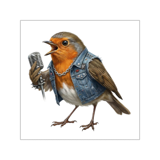 Rocky Rotkehlchen am Mikrofon Premium Sticker (Die Gartenvögel)