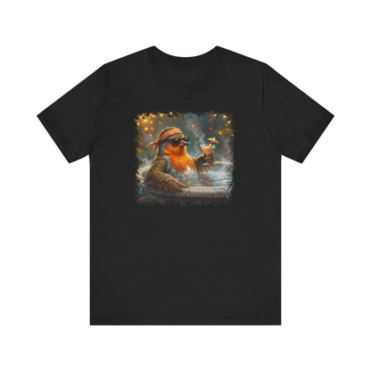 Rocky Rotkehlchen im Urlaubsmodus im Vogelbad | Lustiges Vogel T-Shirt | Unisex