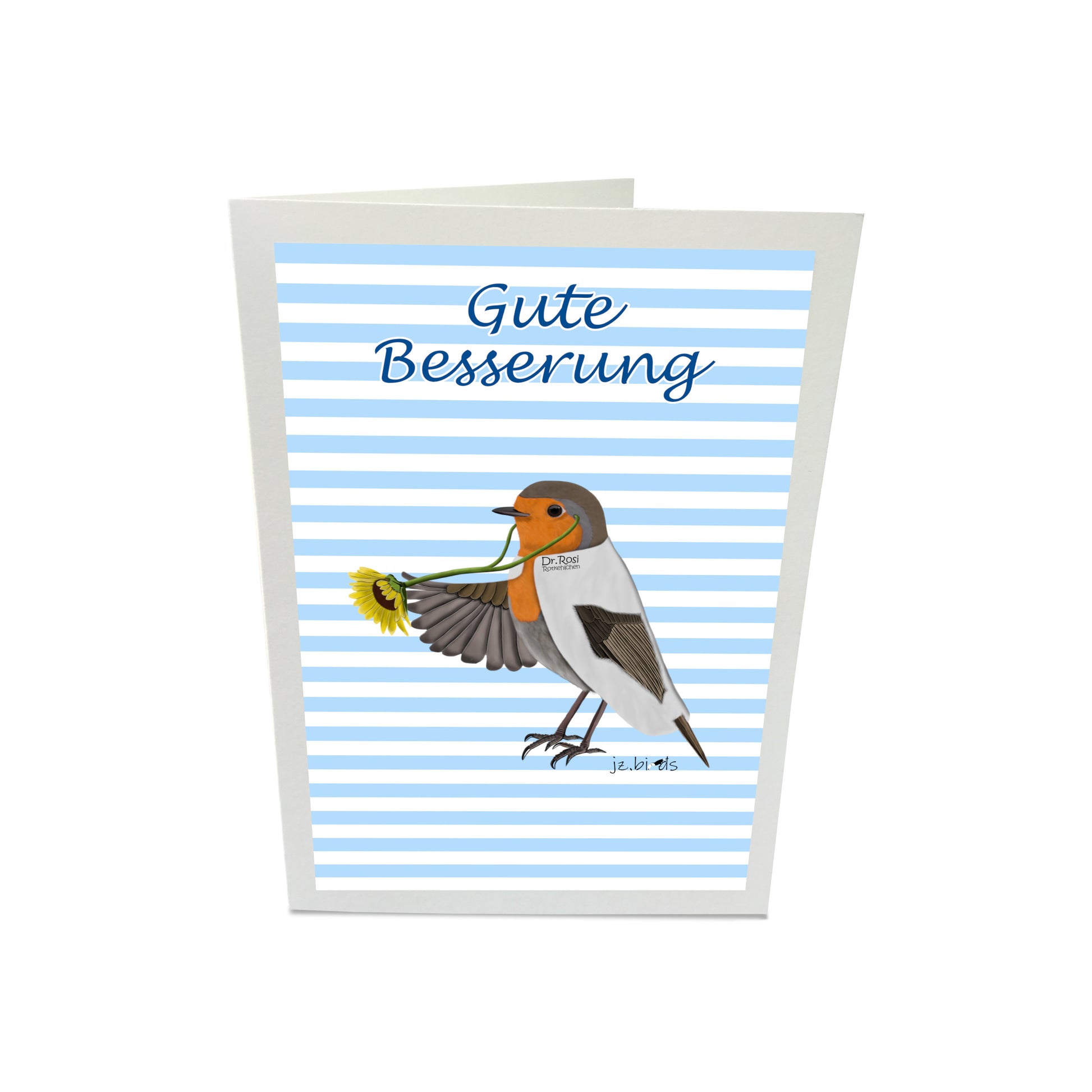 Rosi Rotkehlchen Gute Besserung Vogel Genesungskarte mit Umschlag Blau/Rosa