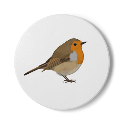 Rotkehlchen Keramik-Untersetzer Vogelmotiv Weiß