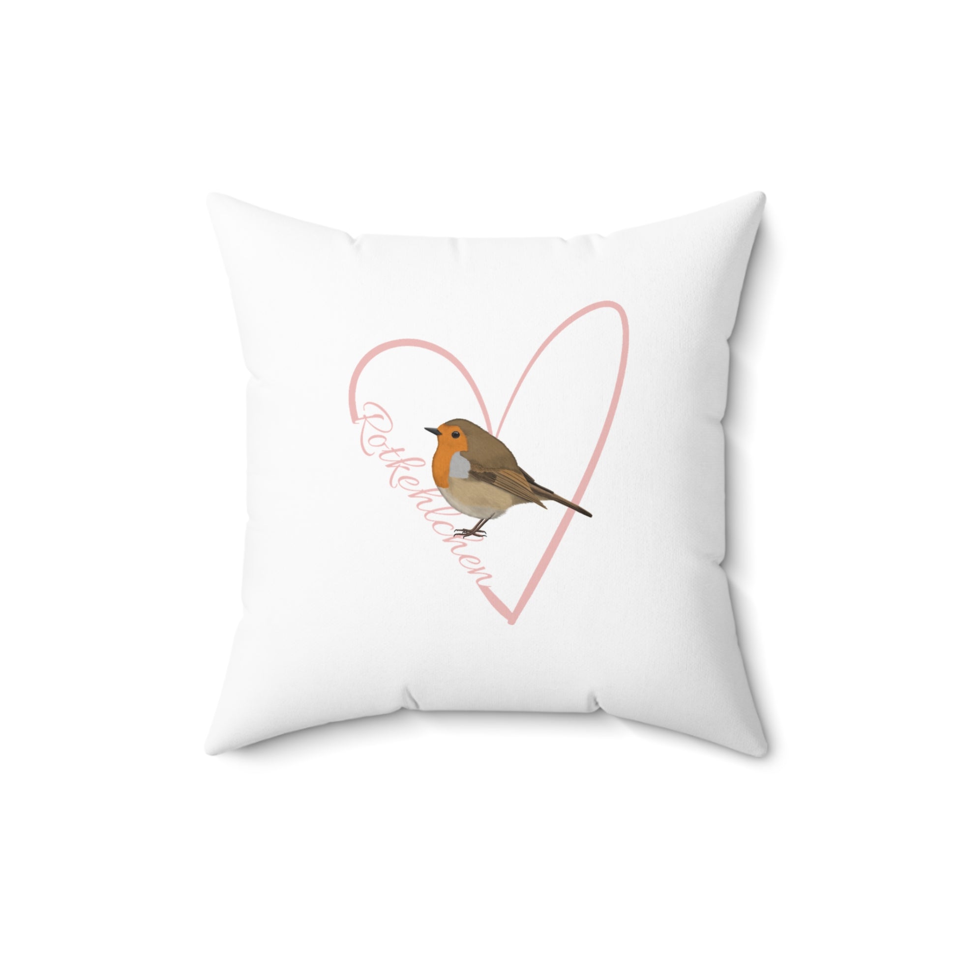 Rotkehlchen Kissen mit Rosa Herz Vogel Kissen Weiß