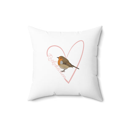 Rotkehlchen Kissen mit Rosa Herz Vogel Kissen Weiß