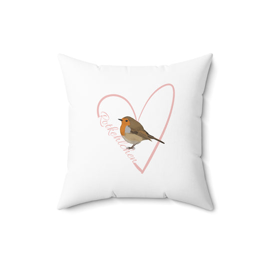 Rotkehlchen Kissen mit Rosa Herz Vogel Kissen Weiß