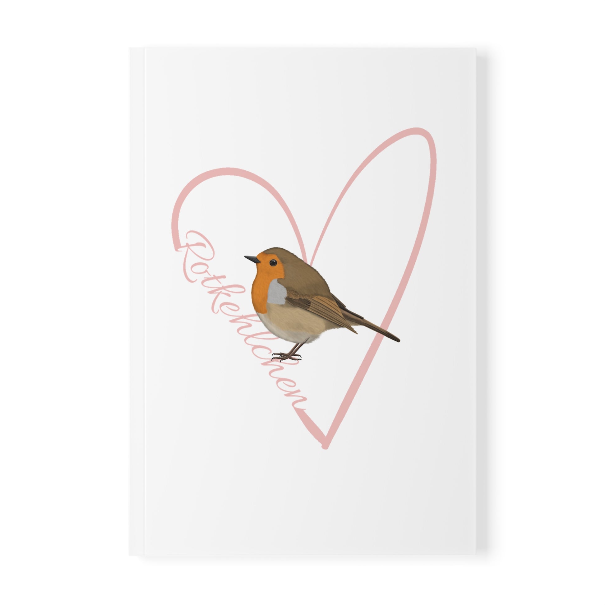 Rotkehlchen Notizbuch Vogel mit Herz A5 Softcover 150 Seiten Liniert Weiß
